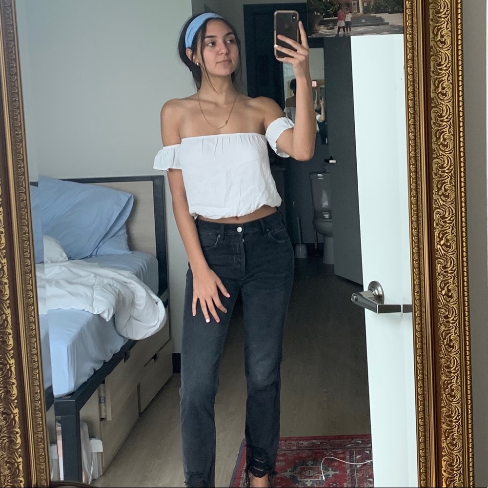 White off the shoulder brandy Melville top